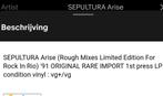 Sepultura Aris 12" inch very Rare exemplaar, Verzenden, Zo goed als nieuw