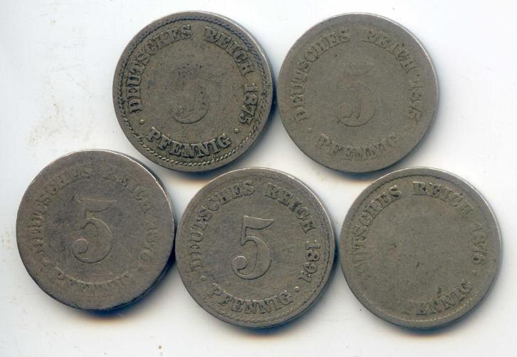 Duitsland 5 x 5 Pfennig 1875 - 1891, Postzegels en Munten, Munten | Europa | Niet-Euromunten, Duitsland, Ophalen of Verzenden