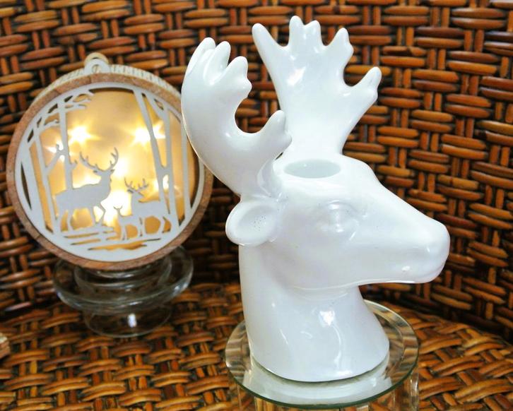 Rendier decoratie kaarsen/standaard keramiek kerst item, Huis en Inrichting, Woonaccessoires | Kandelaars en Kaarsen, Gebruikt