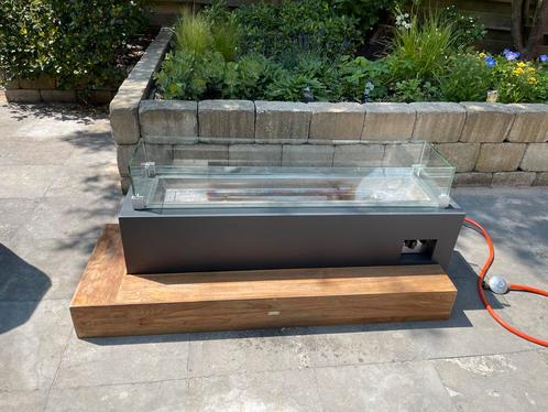 Life Vuurtafel teak, aluminium, glas, Tuin en Terras, Vuurtafels, Zo goed als nieuw, Ophalen