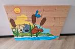 Woezel en pip wandbord steigerhout 77x99cm, Ophalen, Zo goed als nieuw, Wanddecoratie