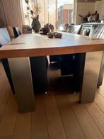 Eethoek met 4 zwarte leren stoelen, Huis en Inrichting, Tafels | Eettafels, Gebruikt, 150 tot 200 cm, 200 cm of meer, Ophalen of Verzenden
