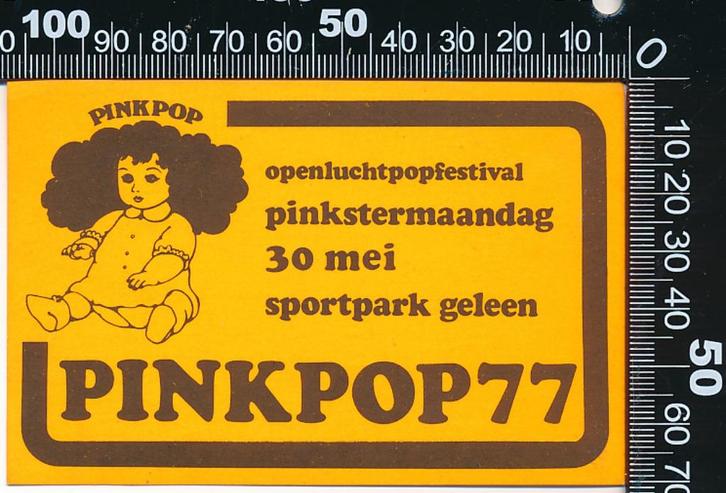 Sticker: Pinkpop 1977, Verzamelen, Stickers, Zo goed als nieuw, Bedrijf of Vereniging, Ophalen of Verzenden