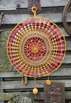 Vintage mandala in ring gehaakt oranje geel tint Ø 1.00 mtr, Ophalen, Gebruikt