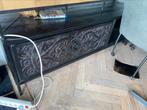 Tv meubel mangohout met hout snijwerk zwart 160 cm, 150 tot 200 cm, Minder dan 100 cm, 25 tot 50 cm, Zo goed als nieuw