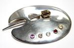 Schitterende Sterling Zilver Edelsteen Schilderspalet Broche, Verzenden, Zilver, Broche, Met edelsteen