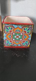 Retro bloempot vierkant oranje blauw groen rood, Gebruikt, Vierkant, Binnen, Ophalen of Verzenden
