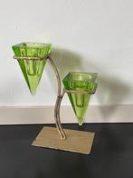 Kandelaar metaal met groen glas, Huis en Inrichting, Ophalen, Gebruikt, Metaal, Groen