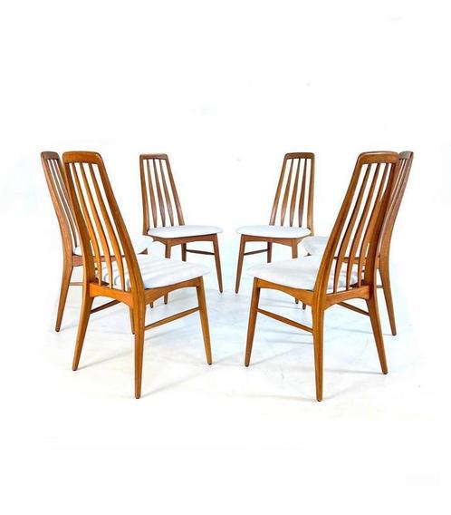 6x vintage eetkamerstoel model ‘Eva’, Niels Koefoed ‘60, Huis en Inrichting, Stoelen, Zo goed als nieuw, Vijf, Zes of meer stoelen