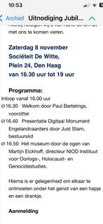 2 tickets: Jubileumborrel Museum Engelandvaarders 8 november, Tickets en Kaartjes, Twee personen, Overige soorten