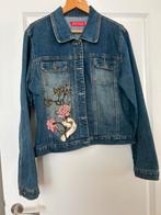 Spijkerjasje met bloemen borduursel, Ophalen of Verzenden, Zo goed als nieuw, Maat 46/48 (XL) of groter, Blauw
