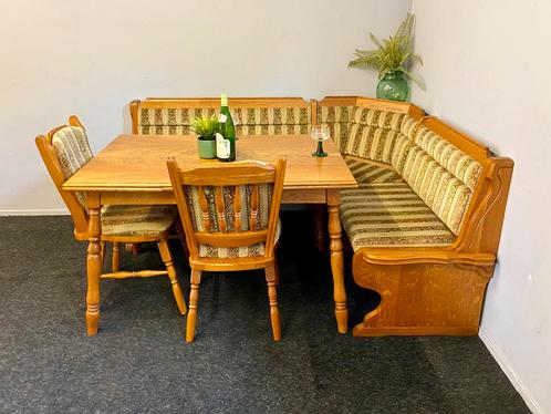 Echte duitse eethoek eiken oostenrijkse zithoek klepbank, Huis en Inrichting, Barren, Gebruikt, Inclusief barstoelen, Ophalen