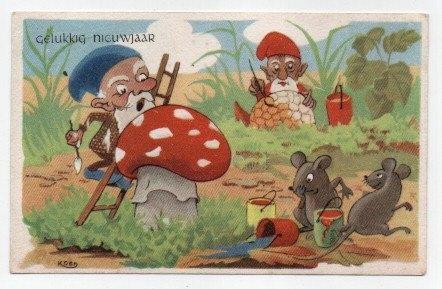 Gelukkig Nieuwjaar illustrator Koen (kabouters, muizen) 1948, Verzamelen, Ansichtkaarten | Themakaarten, Gelopen, 1940 tot 1960