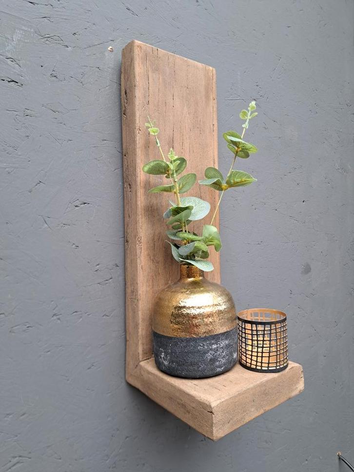 Wandplank Oud Hout Wandplankje Kaarshouder Waxinelicht NIEUW, Huis en Inrichting, Woonaccessoires | Wanddecoraties, Nieuw, Ophalen of Verzenden