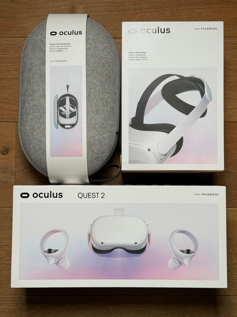 Oculus Quest 2 128GB compleet – elite strap & case, Spelcomputers en Games, Virtual Reality, Zo goed als nieuw, Overige platformen