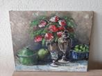 Olieverf schilderij stil leven bloemen vaas Fruit., Antiek en Kunst, Kunst | Schilderijen | Klassiek, Ophalen of Verzenden