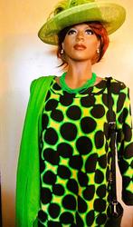Tuniekjurk noppen bolletjes dot jurk grasgroen vintage L/XL, Jurk, Kyra & Ko L groen, Ophalen of Verzenden, Gedragen