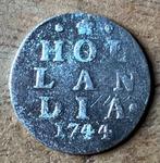 Dubbele Wapenstuiver Hollandia 1744 (2), Ophalen, Vóór koninkrijk, Zilver, Overige waardes