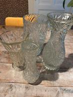 Vintage look vazen,  set geperst glas, kristal look, Ophalen, Overige kleuren, Minder dan 50 cm, Glas