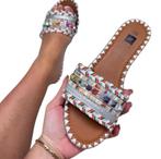 ‼️ SALE!! LAATSTE RONDE.Kleurrijke Ibiza Slippertjes Zilver, Ophalen of Verzenden, Nieuw, Overige kleuren, Slippers