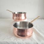 2 koperen pannen sauspannen steelpannen hapjespan, Ophalen of Verzenden, Gebruikt, Rvs, Pannenset