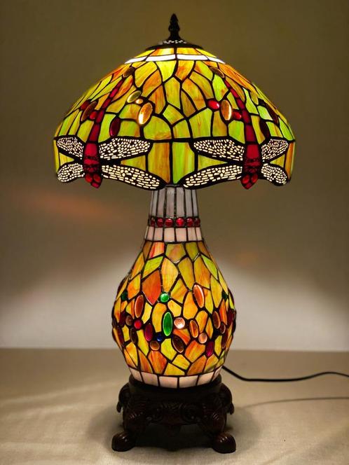 Tiffany lamp Studio style Dark Green Dragonfly tafellamp, Antiek en Kunst, Curiosa en Brocante, Ophalen of Verzenden