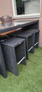 Tuin bartafel Bellagio met 6 krukken., Tuin en Terras, Ophalen, 6 zitplaatsen, Zo goed als nieuw, Wicker
