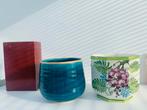 Vintage bloempotten rood, blauw en groen, Rond, Ophalen of Verzenden, Zo goed als nieuw, Aardewerk