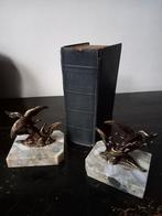 Franse Art Deco boekensteunen, spelter vogels op marmer voet, Ophalen of Verzenden