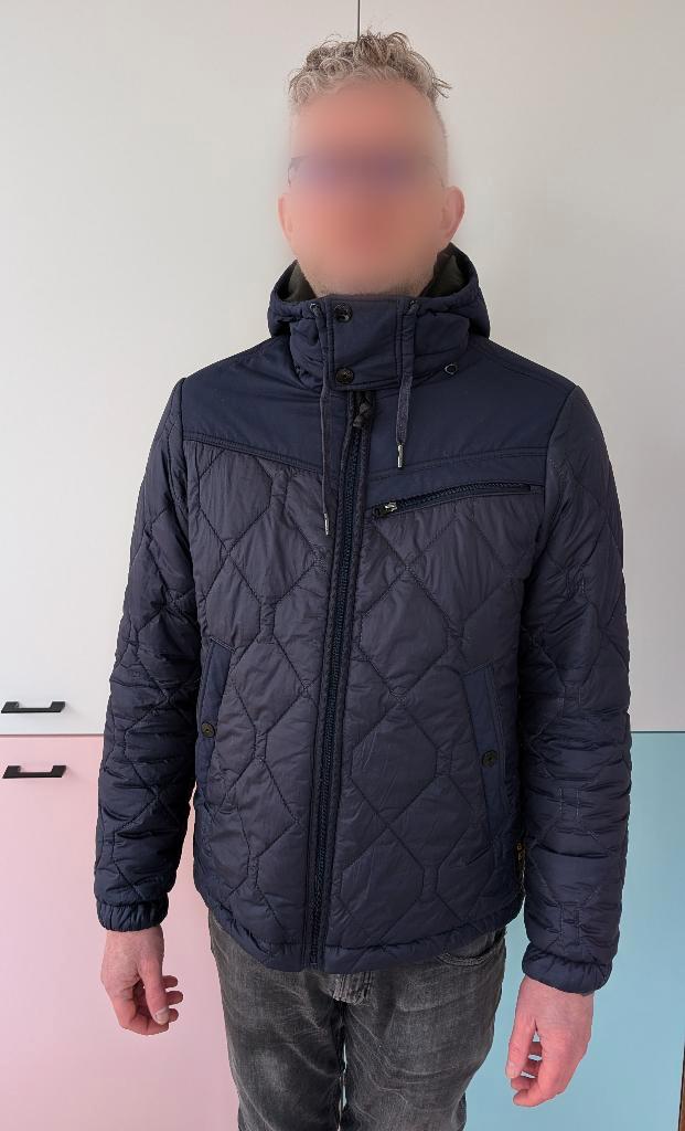 Donkerblauwe G-star Raw winterjas met afritsbare capuchon, L, Kleding | Heren, Jassen | Winter, Gedragen, Maat 52/54 (L), Blauw