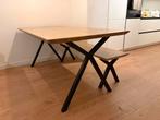 Massief Eiken Eettafel 180CM | Zwart Metalen | Bankje 160CM, Ophalen, Eikenhout, 50 tot 100 cm, Zo goed als nieuw