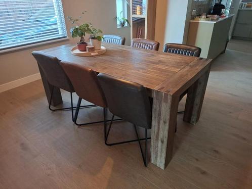 Eettafel 190cm + 6 stoelen Pronto Bassano, Rough warm grey, Huis en Inrichting, Tafels | Eettafels, Zo goed als nieuw, 50 tot 100 cm