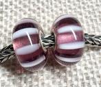 Trollbeads Setje van 2 OOAK Paars/Witte Strepen, Glas of Kristal, Nieuw, Ophalen of Verzenden, Trollbeads