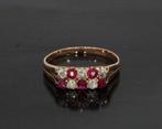 Robijnen diamanten fraaie rose gouden dames ring antiek, Ophalen of Verzenden, Goud, Ring, Met edelsteen
