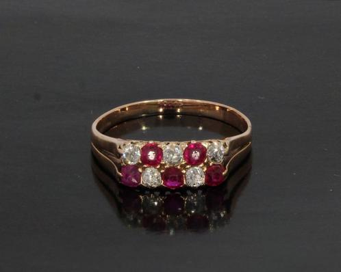 Robijnen diamanten fraaie rose gouden dames ring antiek, Sieraden, Tassen en Uiterlijk, Antieke sieraden, Ring, Goud, Met edelsteen