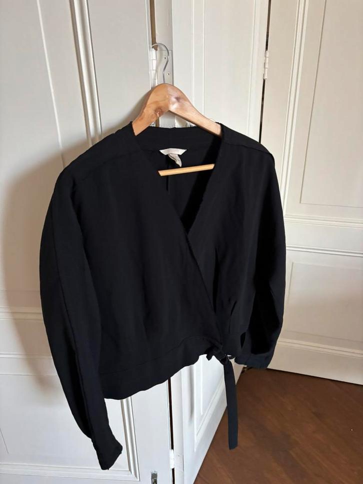 H&M Trend kimono top,balloon fit blouse, overslag top,S/M/36, Kleding | Dames, Tops, Nieuw, Maat 36 (S), Zwart, Lange mouw, Ophalen of Verzenden