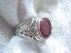 Mooie Zilveren Ring met Robijn - opengewerkte zijkanten, Sieraden, Tassen en Uiterlijk, Antieke sieraden, Verzenden, Zilver, Ring