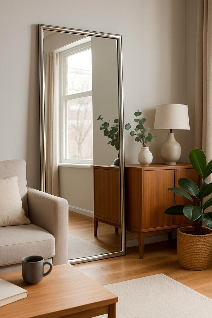 Prachtig Grote Spiegel Wandspiegel Grijs/Chromen Lijst 80x1, Huis en Inrichting, Woonaccessoires | Spiegels, Zo goed als nieuw