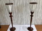 2 design vintage kaars standaard craque glas decoratie, Ophalen of Verzenden, Glas