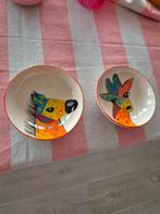 2 Handgeschilderde Schaaltjes - Dierenmotief, Ophalen of Verzenden, Nieuw, Rond
