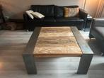 Ophalen in Leerdam! Robuuste salontafel met stalen frame, Ophalen, Vierkant, Zo goed als nieuw, Minder dan 50 cm