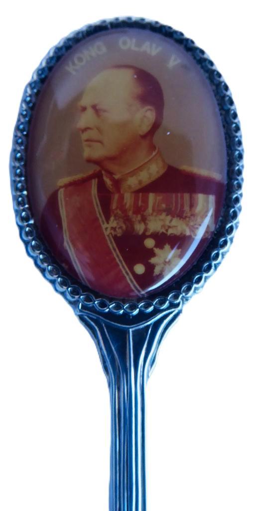 Lepeltje portret Koning Olav V van Noorwegen, Antiek en Kunst, Antiek | Bestek, Verzenden