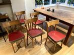 5 vintage cafe stoelen rood leer, Ophalen, Gebruikt, Hout, Vijf, Zes of meer stoelen