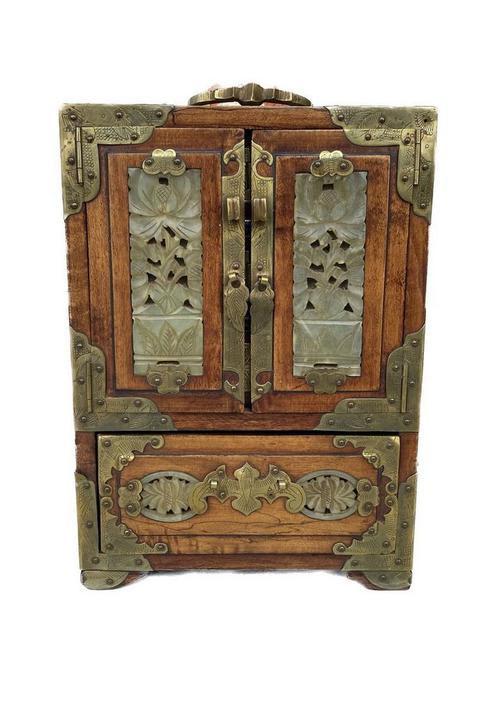 ‏Antieke Chinese Sieradendoos – Handgemaakt Notenhout), Sieraden, Tassen en Uiterlijk, Antieke sieraden, Oorbellen, Overige materialen