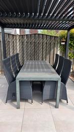 Luxe Tuinset - hardsteen tafel, wicker verstelbare stoelen, Tuin en Terras, Ophalen, Gebruikt, 6 zitplaatsen, Wicker