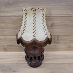 Antieke wagenwiel lamp met lederen kap, Huis en Inrichting, Antiek, Overige materialen, Gebruikt, Niks