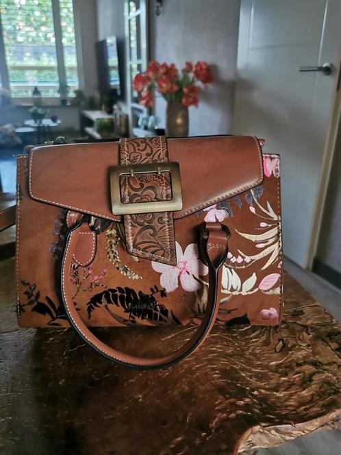 Laura Vita Handtas/Schoudertas met Bloemenprint, Sieraden, Tassen en Uiterlijk, Tassen | Damestassen, Gebruikt, Handtas, Bruin