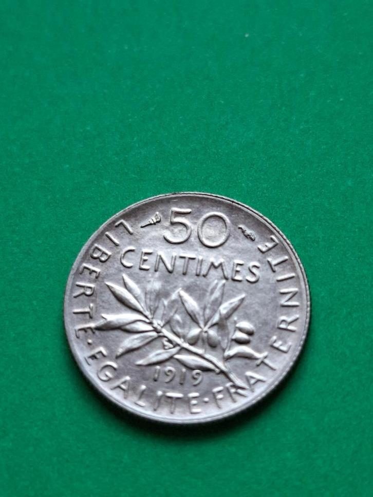 1919 Frankrijk 50 centimes in zilver zaaister PR, Postzegels en Munten, Munten | Europa | Niet-Euromunten, Losse munt, Frankrijk