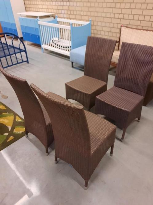 4 Tuinstoelen aluminium frame met kunststof rieten bekleding, Tuin en Terras, Tuinstoelen, Gebruikt, Kunststof, Ophalen