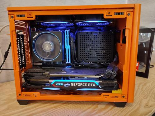 Oranje Mini ITX game pc, Computers en Software, Desktop Pc's, Zo goed als nieuw, 4 Ghz of meer, SSD, 16 GB, Met videokaart, Gaming